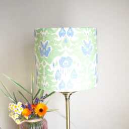 Green Ikat Lampshade Geometric Linen Drum Lampshade, Handmade Home Decor - thumbnail 3