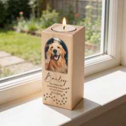 Personalised Pet Memorial Photo Wooden Pillar Candle Tealight Holder - thumbnail 1