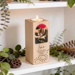 Personalised Pet Memorial Photo Wooden Pillar Candle Tealight Holder - thumbnail 2