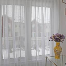 French Pleated Sheer Curtain, Faux Linen Lucky White Drapery - thumbnail 3
