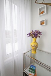 French Pleated Sheer Curtain, Faux Linen Lucky White Drapery - thumbnail 1