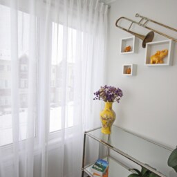 French Pleated Sheer Curtain, Faux Linen Lucky White Drapery - thumbnail 2