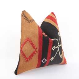 Vintage Turkish Kilim Pillow Cover Handwoven Wool Cushion - 16x16 - thumbnail 3