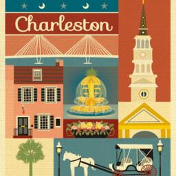 Charleston Sc Art, Map, Charelston Sc Skyline Print, Rainbow Row Art - Style E8-O-Charl - thumbnail 2