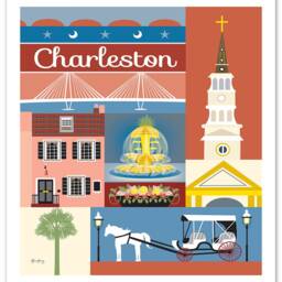 Charleston Sc Art, Map, Charelston Sc Skyline Print, Rainbow Row Art - Style E8-O-Charl - thumbnail 3
