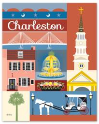 Charleston Sc Art, Map, Charelston Sc Skyline Print, Rainbow Row Art - Style E8-O-Charl - thumbnail 1