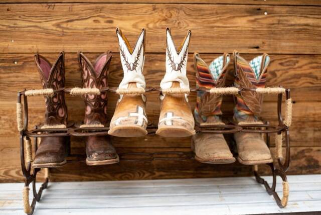 Horseshoe Boot Rack, Southern Decor, Art, Country Home Rustic Cowboy Storage - image 1