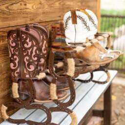 Horseshoe Boot Rack, Southern Decor, Art, Country Home Rustic Cowboy Storage - thumbnail 2