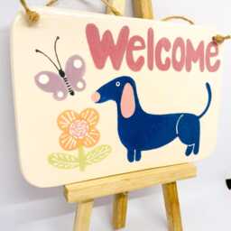 Handmade Ceramic Wall Hanging Tile Hand-Painted Dachshund & Flower Design, Home Decor, Handcrafted Pottery - thumbnail 3