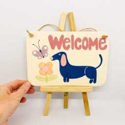 Handmade Ceramic Wall Hanging Tile Hand-Painted Dachshund & Flower Design, Home Decor, Handcrafted Pottery - thumbnail 2