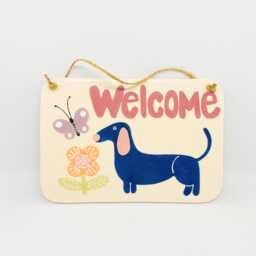 Handmade Ceramic Wall Hanging Tile Hand-Painted Dachshund & Flower Design, Home Decor, Handcrafted Pottery - thumbnail 4