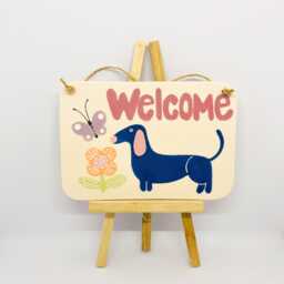 Handmade Ceramic Wall Hanging Tile Hand-Painted Dachshund & Flower Design, Home Decor, Handcrafted Pottery