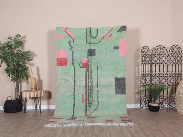 Authentic Boujaad Rug, Green Moroccan Rug 5x8 Ft - image 1