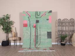 Authentic Boujaad Rug, Green Moroccan Rug 5x8 Ft - thumbnail 1