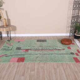 Authentic Boujaad Rug, Green Moroccan Rug 5x8 Ft - thumbnail 2