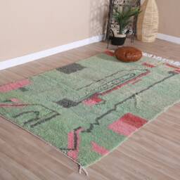 Authentic Boujaad Rug, Green Moroccan Rug 5x8 Ft - thumbnail 3