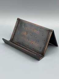 Bronze Patina Business Card Holder Textured Copper Desk Organizer - thumbnail 1