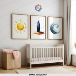 Surfing Print Set - 3 Posters - Surfer Wall Art Kids Surf Nursery Decor Ocean Artwork Illustration Surfboard Wave Bedroom Prints - thumbnail 2