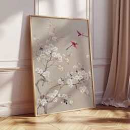 Cherry Blossom Wall Art Print - Asian Inspired Floral Poster, Minimalist Bird Artwork, Elegant Botanical Decor For Living Room Or Bedroom - thumbnail 3