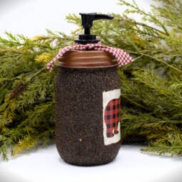 "Buffalo Plaid Bear Themed Soap Dispenser, Grubby Mason Jar With Pump, Rustic Cabin Decor, ""Bear" - thumbnail 3