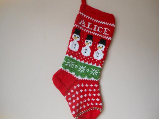 Personalized Christmas Stocking Hand Knitted With Snowman Gift Decoration - image 1