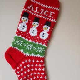 Personalized Christmas Stocking Hand Knitted With Snowman Gift Decoration - thumbnail 2