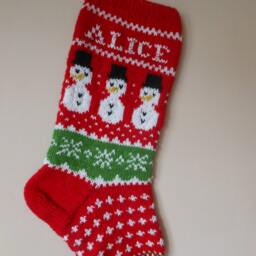 Personalized Christmas Stocking Hand Knitted With Snowman Gift Decoration - thumbnail 4