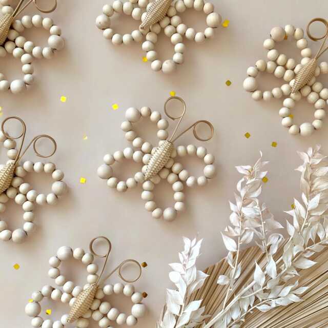 Mini Wooden Beaded Wall Butterfly - Rattan Nursery Decor Girls Boho Room Baby Shower Gift - image 1