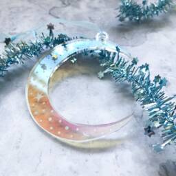 Crescent Moon Christmas Ornament, Iridescent Acrylic Festive Tree Decoration, Witchy Christmas Bauble, Stars & Yule Decor - thumbnail 2