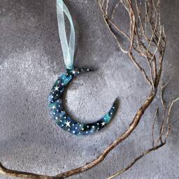 Crescent Moon Christmas Ornament, Iridescent Acrylic Festive Tree Decoration, Witchy Christmas Bauble, Stars & Yule Decor - thumbnail 3