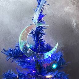 Crescent Moon Christmas Ornament, Iridescent Acrylic Festive Tree Decoration, Witchy Christmas Bauble, Stars & Yule Decor - thumbnail 1