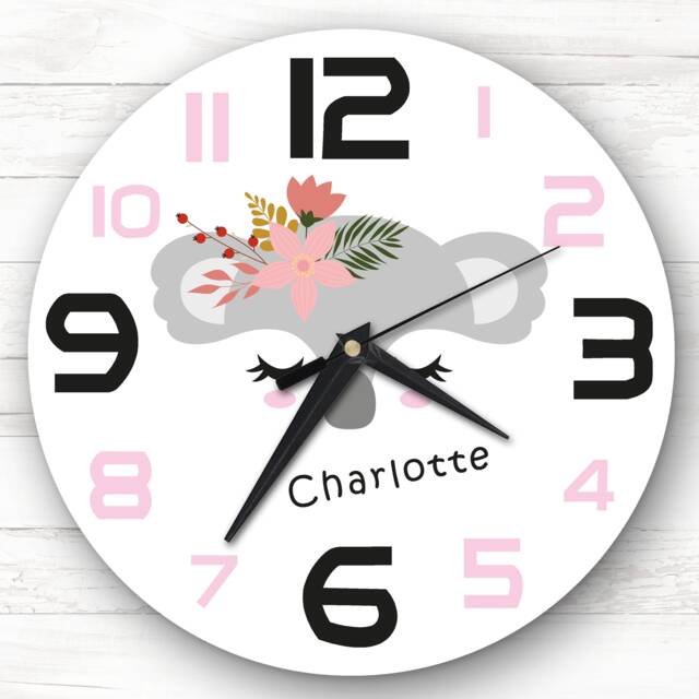 Kids Girls Room Cute Koala Face Custom Gift Personalised Clock - image 1