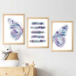 Purple Butterfly Affirmation Prints Girls Bedroom Wall Art - Set Of 3 - thumbnail 2