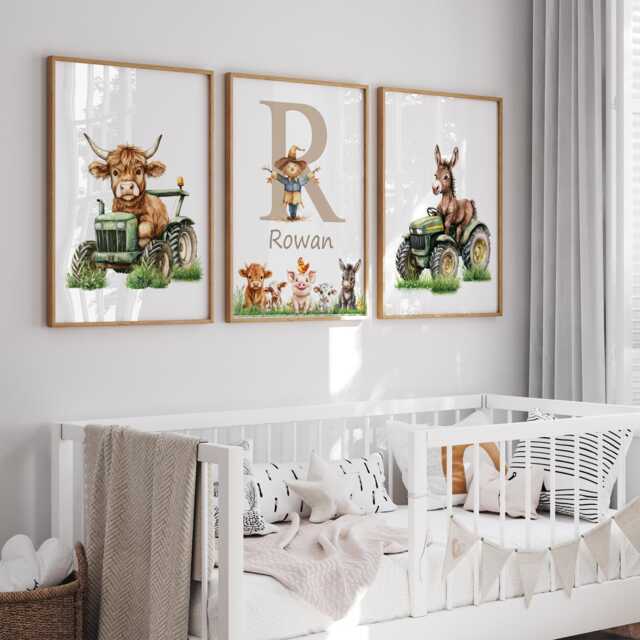 Personalized Farm Animal Nursery Art, Set Of 3 - image 1