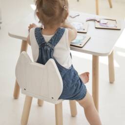 Beech Wood Kids Table & Chair Set, Cat Ear Design - thumbnail 2