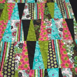 Wedge Quilt, Black, Green, Pink, Blue, Throw Size, Girl, Handmade, Hand Pieced, Triangles, Wedges - thumbnail 2