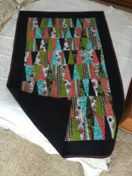 Wedge Quilt, Black, Green, Pink, Blue, Throw Size, Girl, Handmade, Hand Pieced, Triangles, Wedges - thumbnail 1