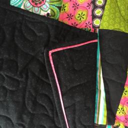 Wedge Quilt, Black, Green, Pink, Blue, Throw Size, Girl, Handmade, Hand Pieced, Triangles, Wedges - thumbnail 3