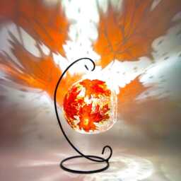 Red Maple Leaf Stain Glass Tea Light Holder Hand Painted Home Decor Candle - thumbnail 4