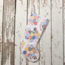 Vintage Hand-Stitched Quilt Christmas Stocking Grandma's Garden Decor - thumbnail 3