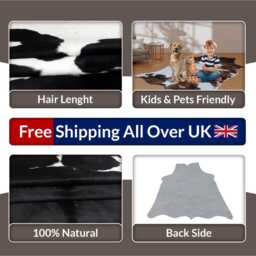 Black & White Cowhide Rug - Genuine Natural Hide, Chic Decor - 54x50 Inches - thumbnail 4