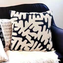 Hand Tufted Punch Needle Pillow Cover Psychedelic Black & Beige Cushion