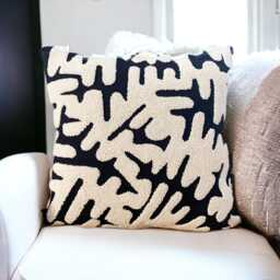Hand Tufted Punch Needle Pillow Cover Psychedelic Black & Beige Cushion - thumbnail 3