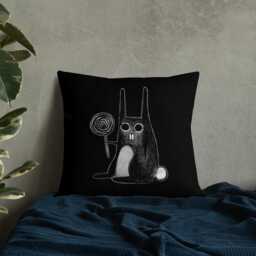 Throw Pillow Weird Rabbit Folk Art Print Home Decor Housewarming Birthday Gifts Funny Creepy Cute Bunny Lollipop Candy Quirky Gift Goth Punk - thumbnail 2