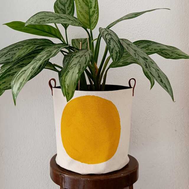 Modern Canvas Planter Cover - Mustard Yellow Fabric Plant Pot Waterproof Indoor Basket Scandinavian Home Decor Lover Gift - image 1