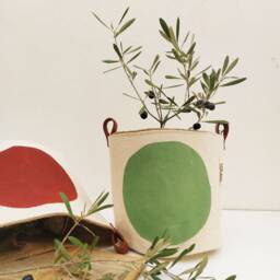 Color Block Planter - Hand Painted Canvas Basket Modern Bohemian Decor, Cotton Material, Indoor Plant Holder - thumbnail 3