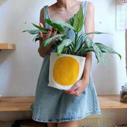 Modern Canvas Planter Cover - Mustard Yellow Fabric Plant Pot Waterproof Indoor Basket Scandinavian Home Decor Lover Gift - thumbnail 2
