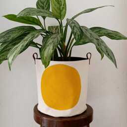 Modern Canvas Planter Cover - Mustard Yellow Fabric Plant Pot Waterproof Indoor Basket Scandinavian Home Decor Lover Gift