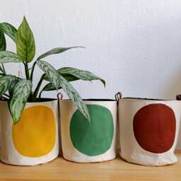 Modern Canvas Planter Cover - Mustard Yellow Fabric Plant Pot Waterproof Indoor Basket Scandinavian Home Decor Lover Gift - thumbnail 3