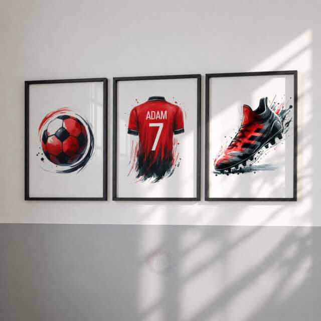 Personalised Soccer Prints - Football Boys Bedroom Wall Art - Set Of 3 - image 1
